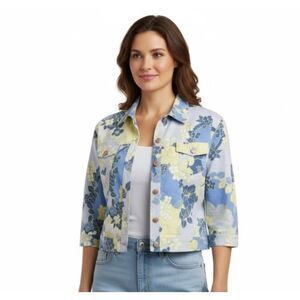 Tori Richard Honolulu Jacket Blue Floral Button Front S/M Tag Womens 12